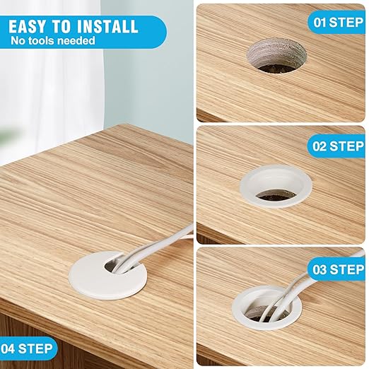 1-1/2" White Desk Grommet, 2 Pieces