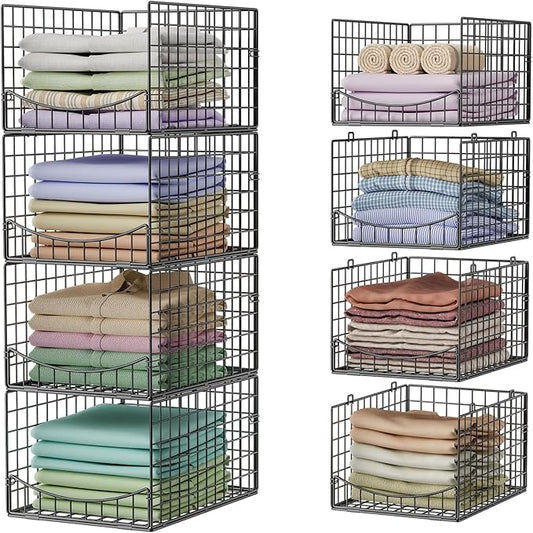 4-Tier Stackable Closet Organizers and Storage Shelves, Clothes Storage Basket