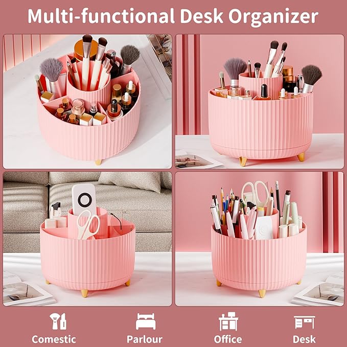 Fanado 360° Rotate Makeup Brush Holder Organizer, Pink