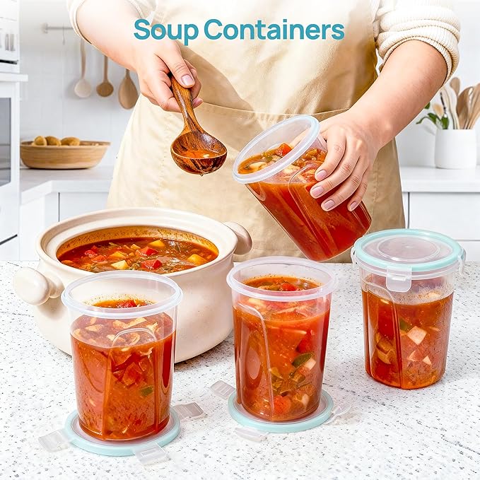 Vtopmart 6 Pack 32oz Freezer Storage Containers, Soup Container with Airtight Lids, Reusable Plastic Meal Prep Container, Deli Containers for Lunch, Salad, Leftover, Oats, Microwave/Dishwasher Safe