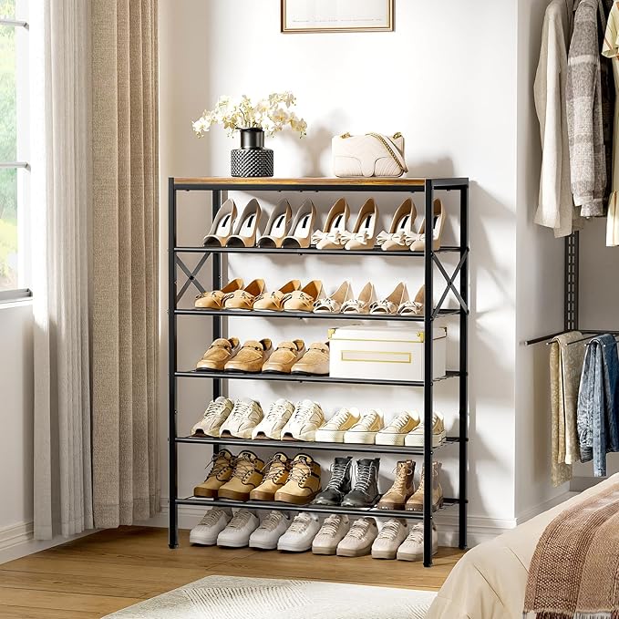 6-Tier Metal Shoe Rack Organizer Shoe Storage for Entryway 18-24 Pairs Narrow