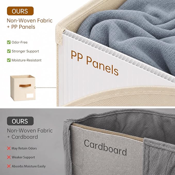 Storage Cubes 8 Pack, 11 Inch Fabric Storage Cubes Organizer Bins with Labels, Odor-Free & Sturdy PP Structure, Cubby Baskets for Closet, Shelves, Toys & Nursery (Beige)