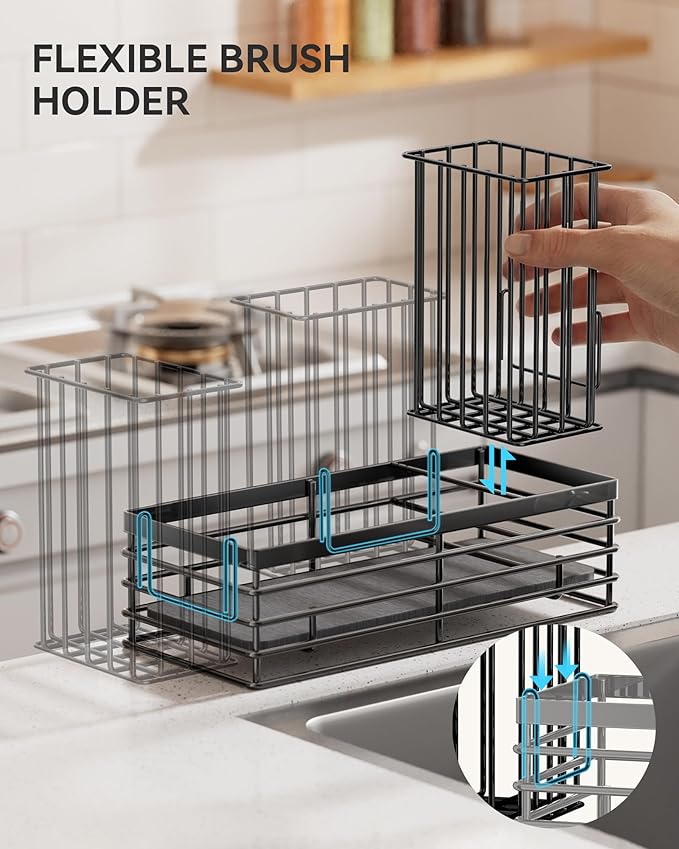 Sponge Holder for Kitchen Sink, Sink Caddy Organizer with Stone Drying Mat