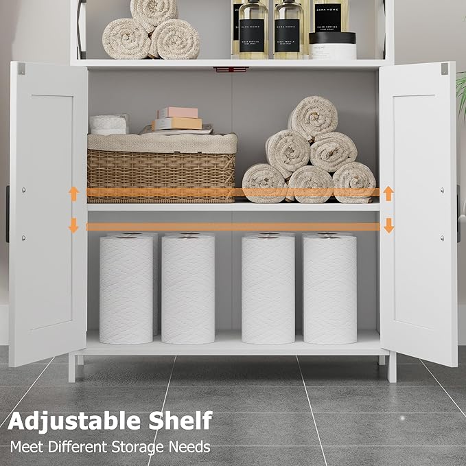 Homhedy Farmhouse Bathroom Storage Cabinet with 2 Doors, Toilet Paper Cabinet with Adjustable Shelf, Small Bathroom Cabinet for Kitchen/Laundry/Living Room, 11.8 x 23.6 x 31.5 Inches, White