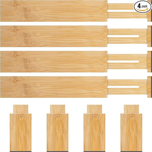 4 Pack Bamboo Drawer Dividers Organizer with Inserts 2.6'' High, Beige