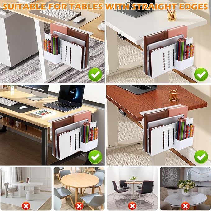 Desk Side Storage, 2 Tier Steel Hanging Organizer, No Drill Side Desk Organizer, Laptop Holder, with Pen Holder, For Office Supplies & Studio Essentials