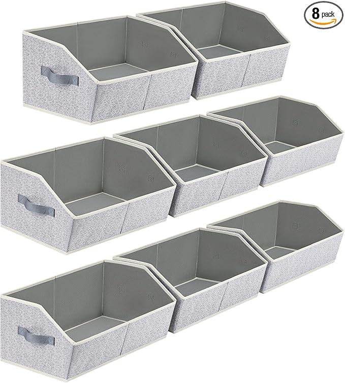 Homsorout Trapezoid Bins for Organization - 8 Pack Storage Cubes, Decorative Fabric Organizer Bins, Large Baskets for Storage, Linen Storage Organizer for Clothes, Books, Home, Light Gray