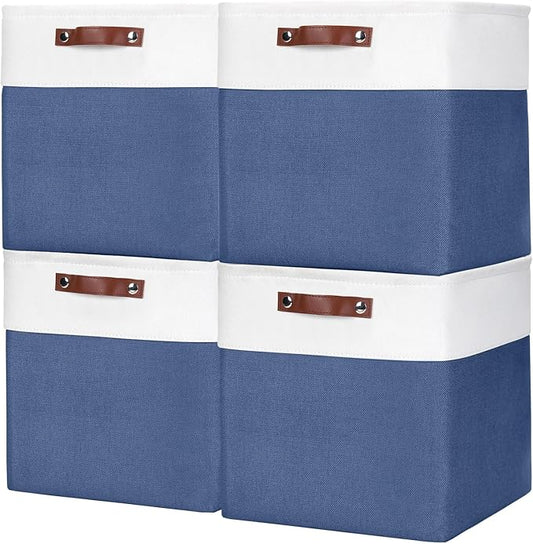 13x13 Cube Storage Bins, Collapsible Fabric Storage Box, NavyBlue&White