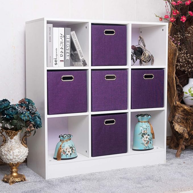 Storage Boxes, Foldable Organiser Cube Basket Bin, 28×28×28cm/4pcs, Purple
