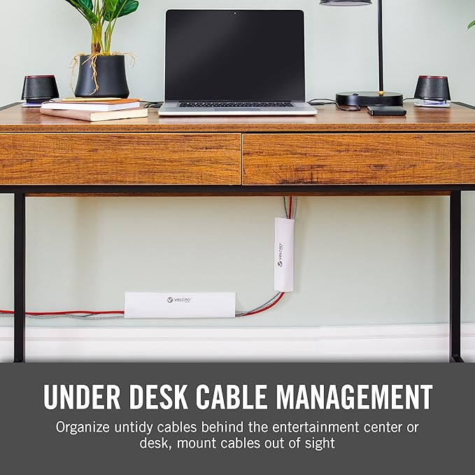 VELCRO Brand Cable Sleeves. Organize Messy Wires on Desk, Behind TV or Game Console. 16-Inch (2x8in) White. Removable Adhesive Mounts to Smooth Surfaces