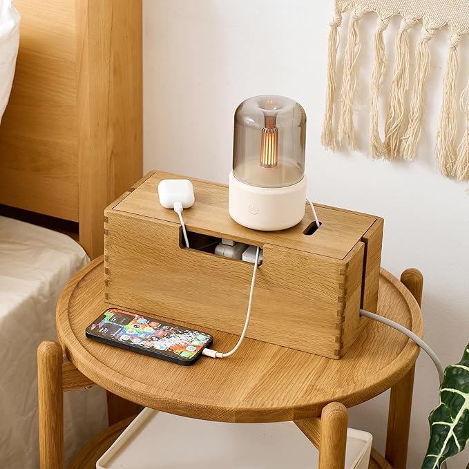 Oak Wood Cable Management Box, Natural