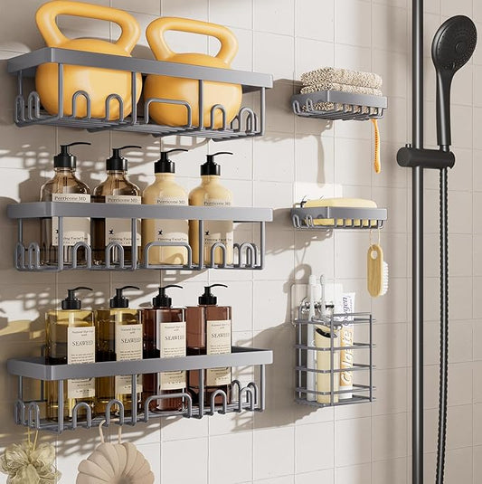 6-Pack Rustproof & Waterproof Shower Caddy, Adhesive Shelves Rack