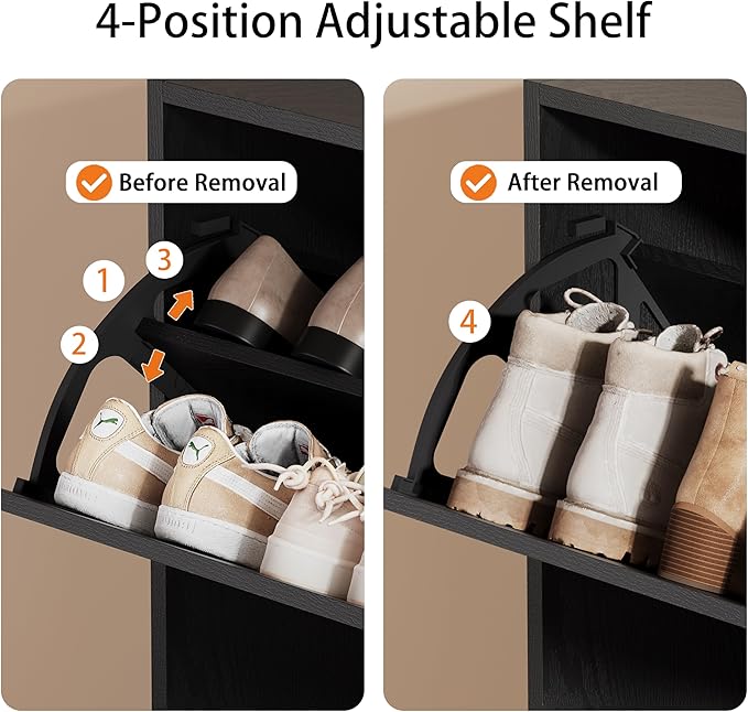 Shoe Storage Cabinet, Wood Shoe Organizer for Entryway with 3 Flip Drawers, Freestanding Shoe Rack with Adjustable Shelf, Narrow Shoe Dresser for Front Door Entrance(Black, 47.2" x 31.5" x 9.25")