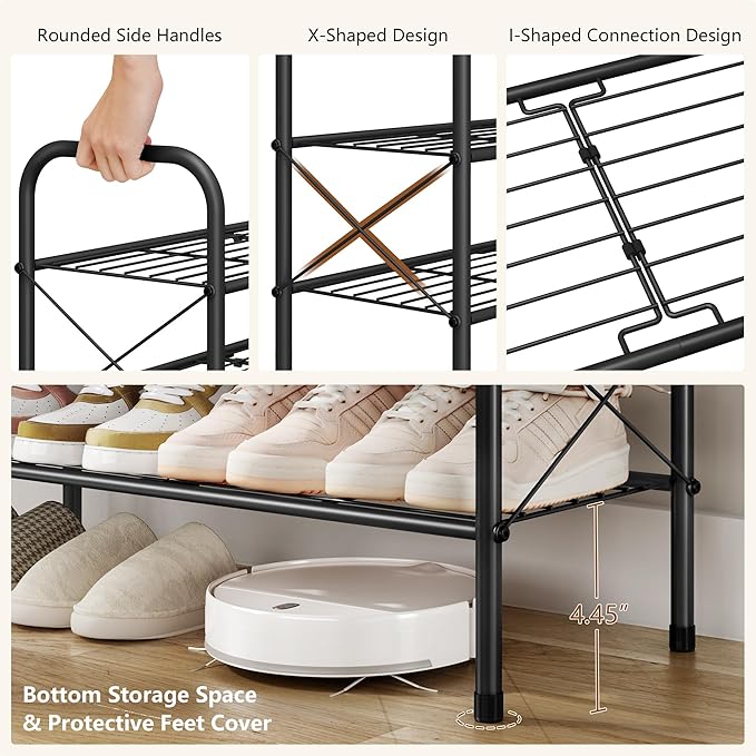 Hoctieon 8 Tier Shoe Rack for Closet, Durable Mesh Style Shoe Rack, Entryway Shoe Shelf, Shoe Storage Organizer for Hallway, Bedroom, Living Room, Wardrobe, Black