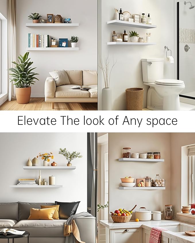 Floating Shelves for Wall, White,Set of 2