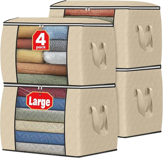 Fab totes 24 Gallons Clothes Storage, 4 Pack,Beige