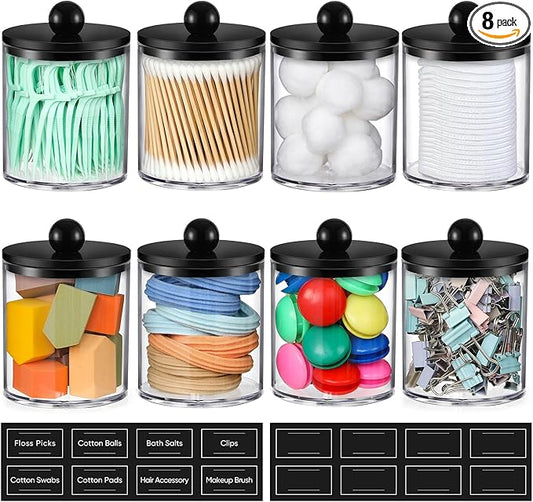 8 Pack Acrylic Qtip Holder Dispenser for Cotton Swabs, Balls, Pads, Floss
