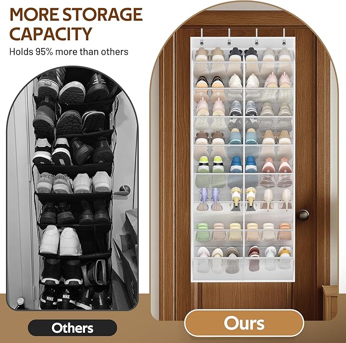24 Pairs Over the Door Shoe Organizer Breathable Mesh Hanging Shoe Rack