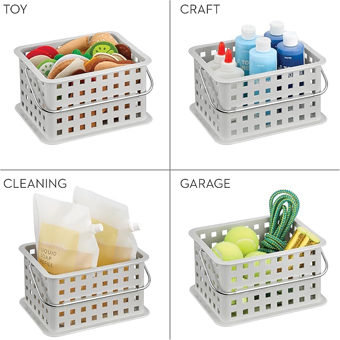 Shower Caddy Basket with Handle for Bathroom or College Dorm, Light Gray