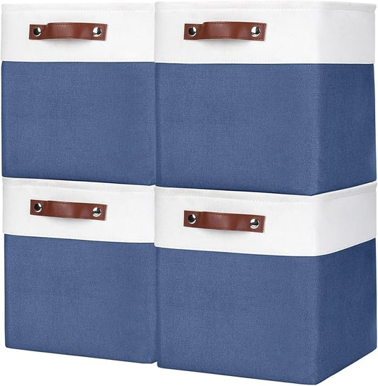Collapsible Fabric Storage Cubes 11x11 Cube Storage Bins, Navyblue&White