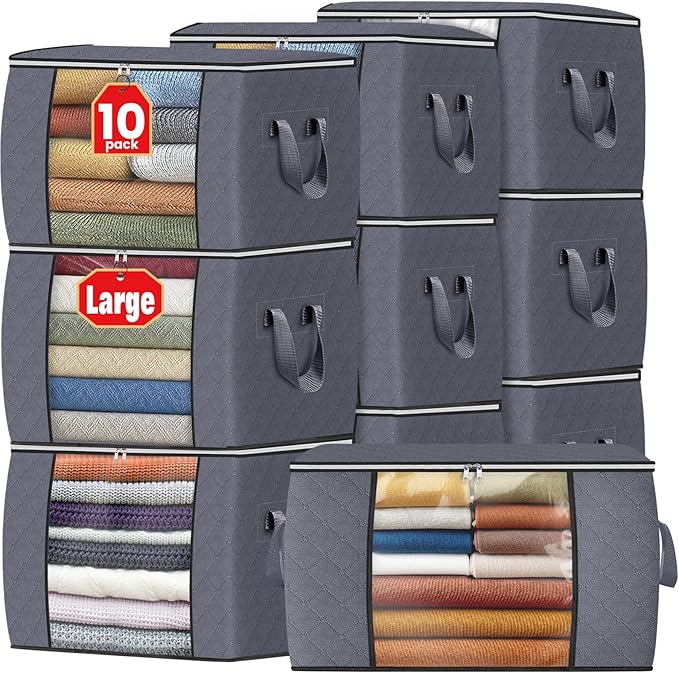 Fab totes 24 Gallons Clothes Storage, 10 Pack,Grey