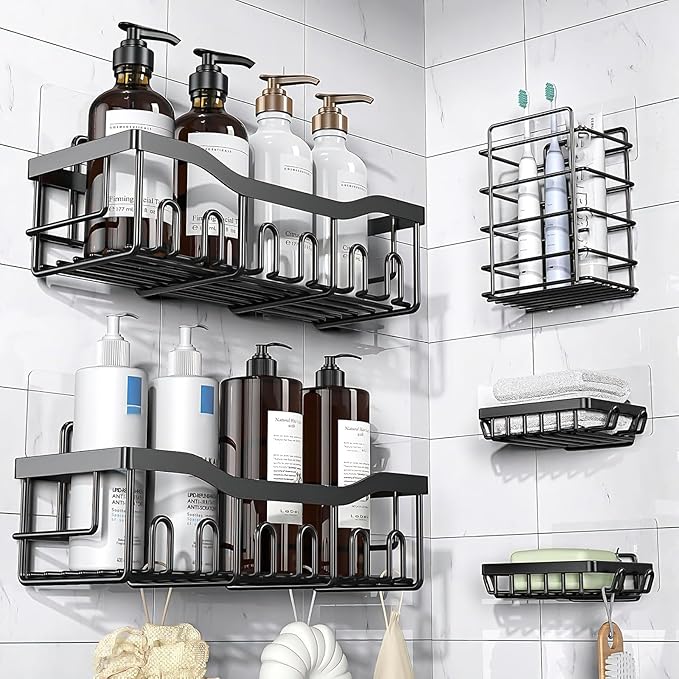 14 Pack Shower Caddy Adhesive Replacement, Strong Adhesive Hooks, Waterproof Shower Adhesive Strips, No Drilling, for Bathroom Storage Shelves