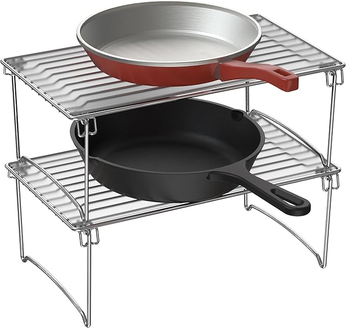Deco Brothers Stackable Cabinet Shelf Organizer, 2 Pack, Chrome