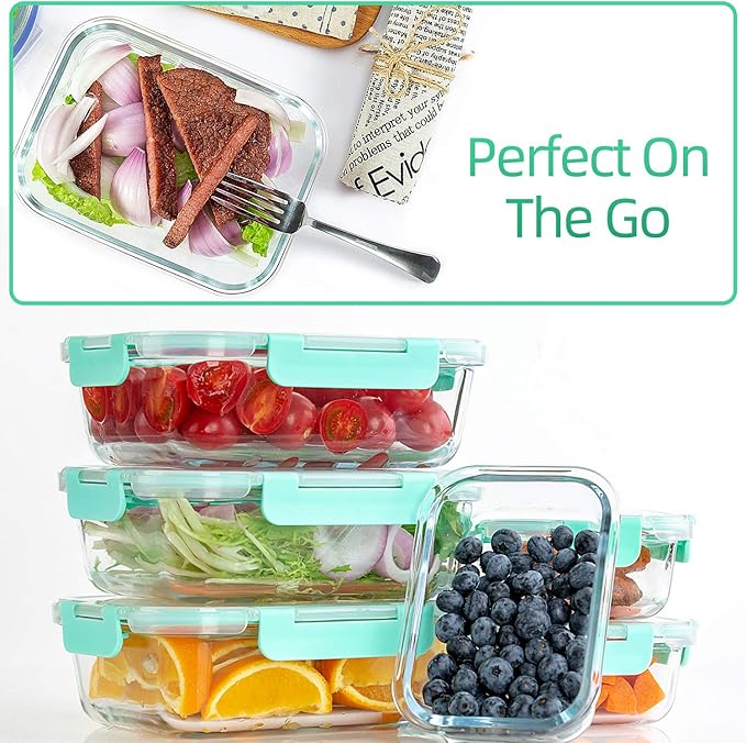 C CREST [10-Pack] Glass Food Storage Containers with Lids, Airtight, BPA Free