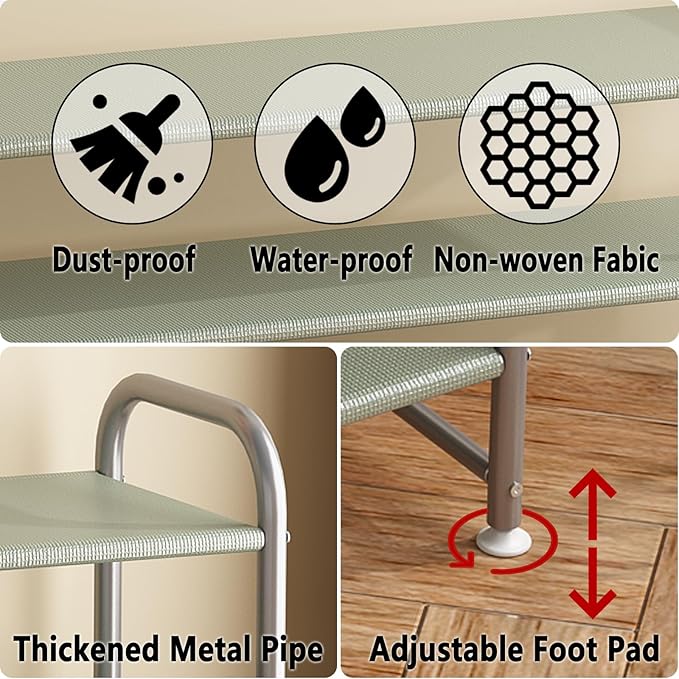 INGIORDAR Shoe Rack 2 Tier Long Storage Organizer Wide Metal Shoe Shelf for Closet Entryway Grey