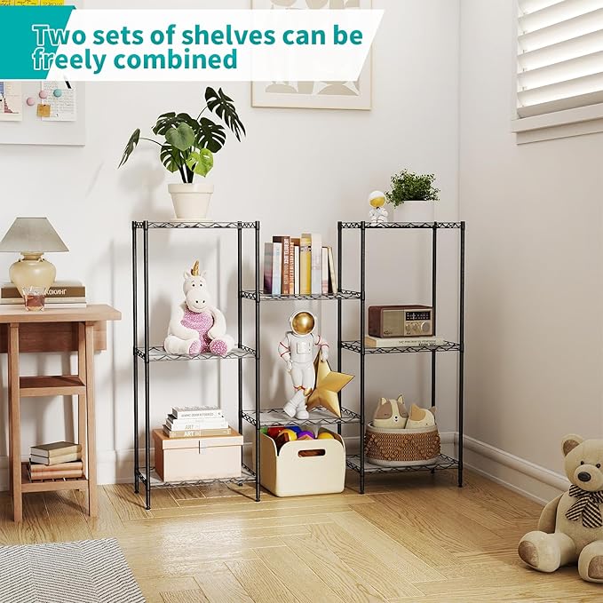 4-Tier Wire Storage Shelves, 12"D x 18"W x 44"H, Black