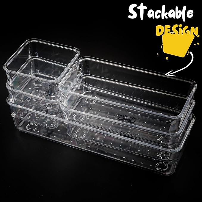 Mr. Pen- Drawer Organizers Set, 5 pcs, Clear Plastic Makeup Drawer Organizer, containers for Organizing, Desk Vanity Organizer, Bathroom Drawer Organizers
