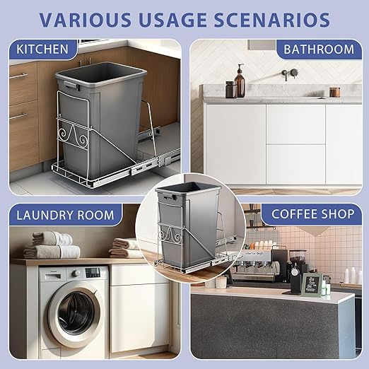 Pull Out Trash Can Under Cabinet: 7–11 Gallons Under Sink Trash Can for Kitchen Requires Min. Cabinet Opening 12"W X 17.5"D X 17.5"H - Cabinet Trash Can Pull Out Kit (Trash Can Not Included)