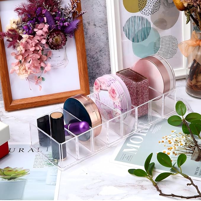 Tuanse 8 Pcs Acrylic Makeup Compact Organizer Detachable 8 Spaces Clear Vanity Drawer Organizer Eyeshadow Palette Storage for Lipstick Highlighter, Skincare Cosmetic Display Cases for Bathroom