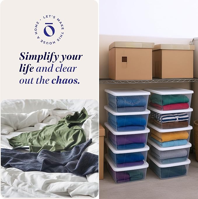 10-Pack Snaplock, Small Clear Plastic Storage Organizer Bins w/ Lids, 6 Quart