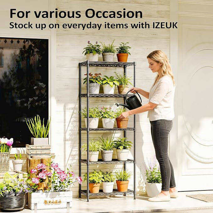 IZEUK 5-Shelf Adjustable Steel Wire Storage Shelving Unit, 13.7" D x 23.6" W x 63" H, 1250 lbs, Black, Heavy Duty Metal Storage Rack for Home & Garage Shelving Organizer