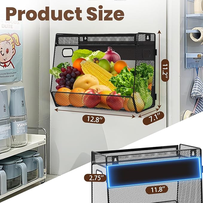 1 SET Magnetic Shelf for Fridge with Lid, Fruit Potato and Onion Storage Bins, Pantry Organizers and Storage, Large Container Magnetic Spice Rack for Refrigerator, Kitchen Counter & Cabinet