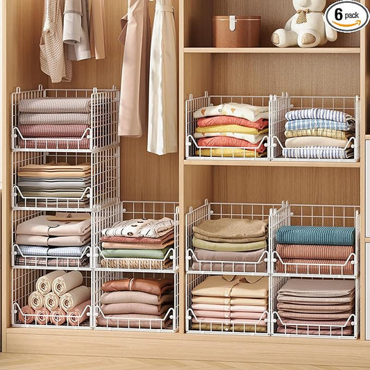 6-Tier Closet Shelf Organizer, Metal Stackable Closet Organizers and Storage