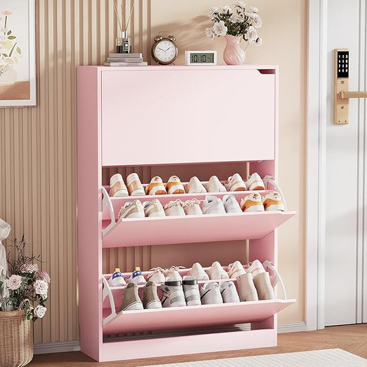 Shoe Storage Cabinet, Pink, 47.2" x 31.5" x 9.25"