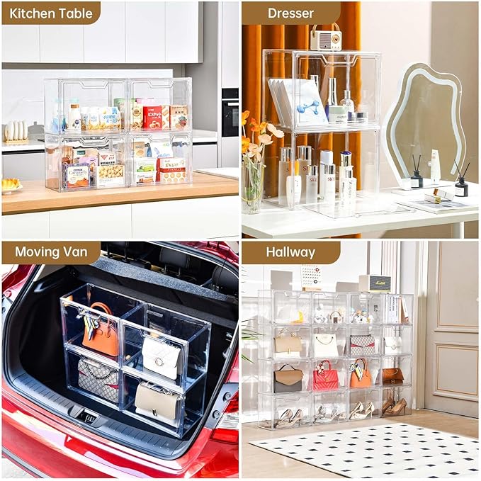 3 Pack Clear Storage Organizers with Lids, Storage Containers with Magnetic Door, Stackable Acrylic Display Case for Cosmetic, Multifunctional Storage Boxes for Dorm, Living Room, Bedroom Storage