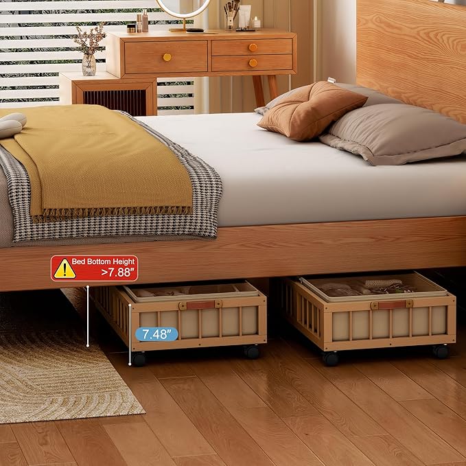 2-Pack Bamboo Under Bed Storage with Wheels, Brown