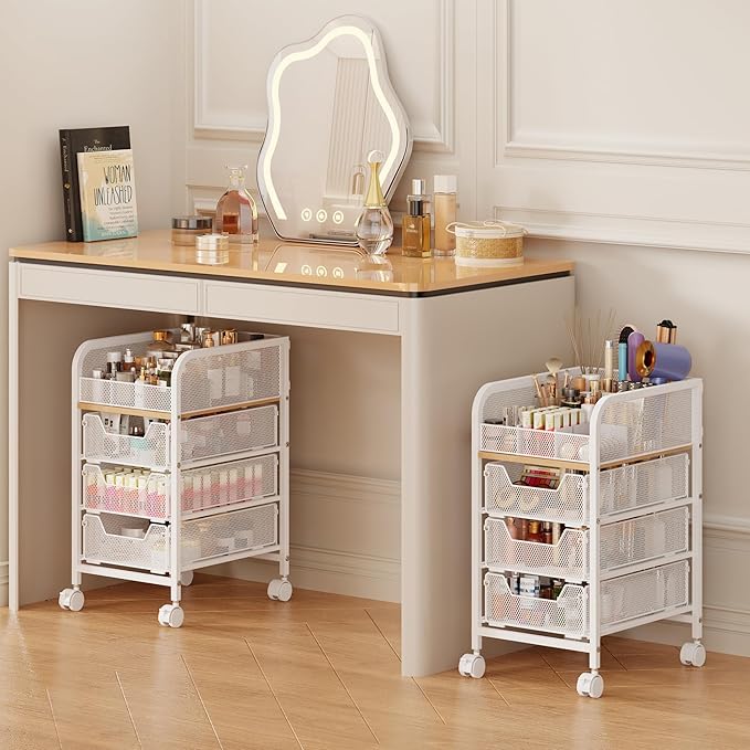 Rolling Makeup Cart Organizer with 3 Drawers