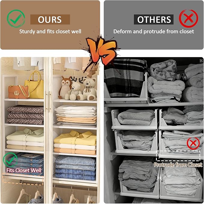 4-Tier Stackable Closet Organizers and Storage Basket, Wire Clothes Shelf Organizer Bins, Sweater Storage for Wardrobe Cupboard, Multifunctional Cube Storage Box for Kitchen Bath Laundry Room, White