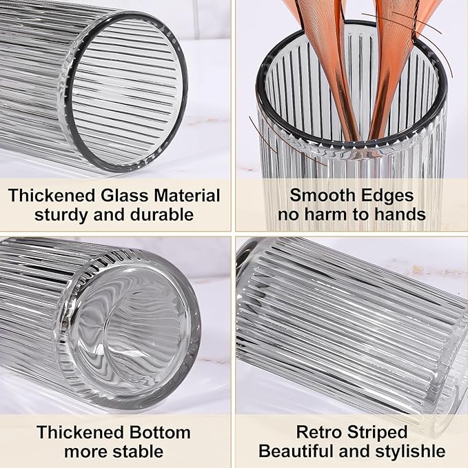 DASITON Makeup Brush Holder Organizer, Crystal Glass Makeup Brushes Storage Holder, Vintage Make Up Brush Cup for Vanity, Pen Pencil Holder for Desk, Toothbrush Holders for Bathroom (Grey S)