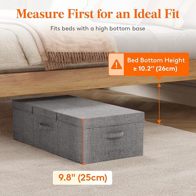 Lifewit 80L Under Bed Storage Containers, 9.8 Inch Tall Underbed Clothes Storage Organizer Bin with Sturdy Sidewalls, Bottom, 3 Lids, Deep Storage Drawer for Clothes, Shoes, Blankets, Pillows 4 Pack