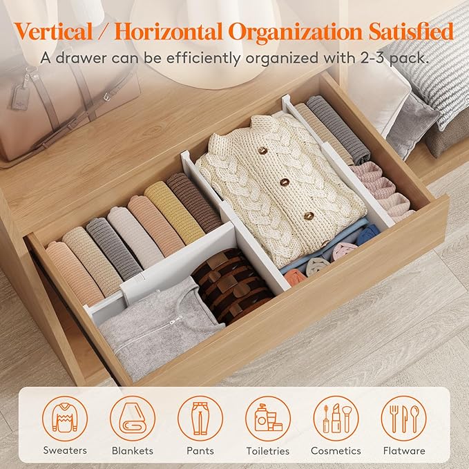 6 Pack 6" High Drawer Dividers 34-56cm/13.5-22" Adjustable Drawer Organizer