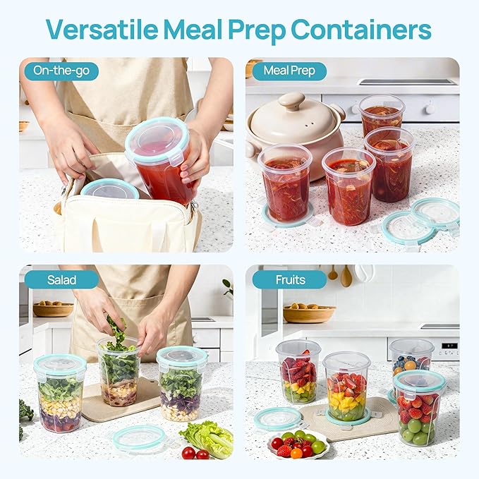 Vtopmart 12 Pack 32oz Soup Containers with Airtight Lids, Deli Containers for Take-out, Plastic Food Freezer Storage Containers for Meal Prep, Salad, Fruit, Lunch, Microwave/Dishwasher/Freezer Safe