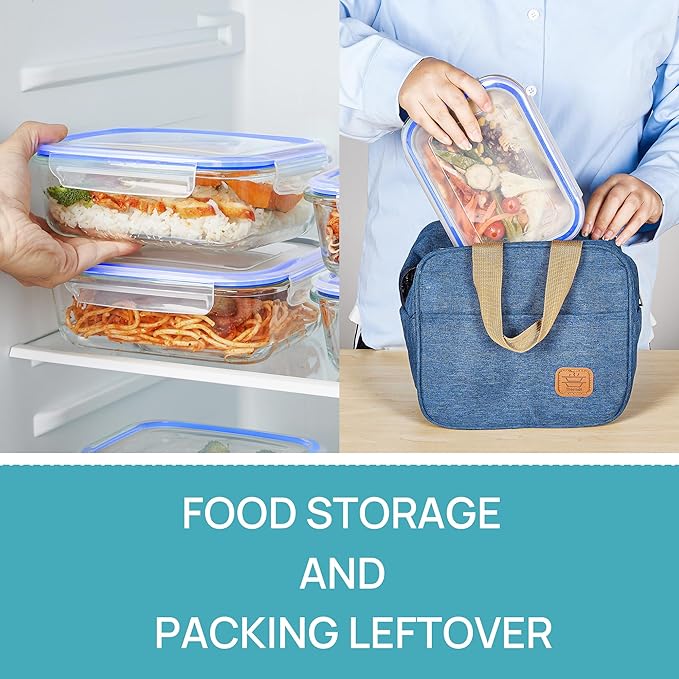 5 Pack 35oz Glass Food Storage Containers with Lids, Meal Prep Containers, Blue