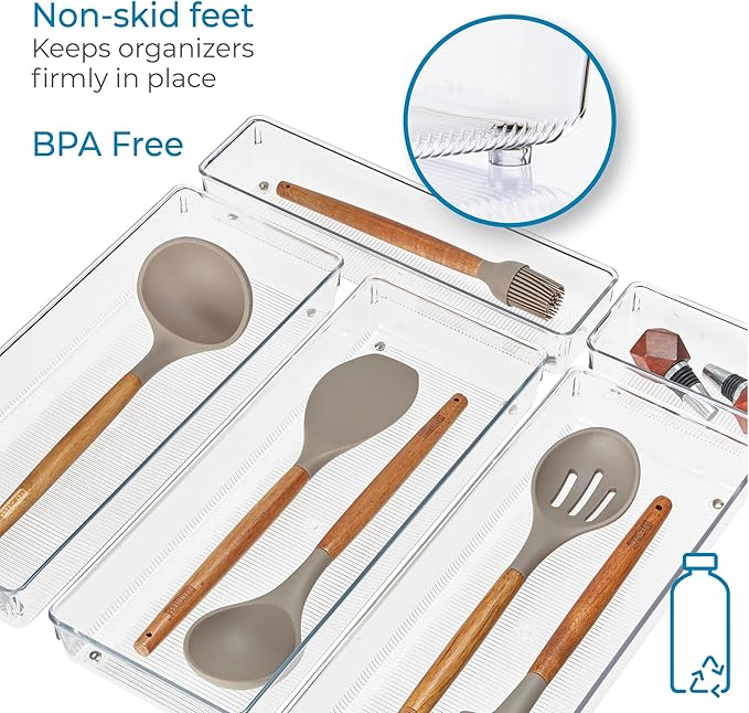 iDesign Recycled Plastic 5-Piece Kitchen Drawer Organizer Set - Linus Collection - Clear