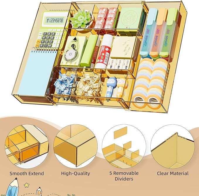 Expandable Desk Drawer Organizer, Clear Champagne