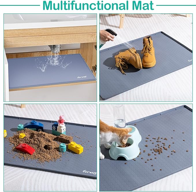 Waterproof Under Sink Mat 28" x 19", Silicone Cabinet Liner, Rubber Protector for Kitchen and Bathroom, Keeps Cabinets Clean, Dry, and Organized (Grey)